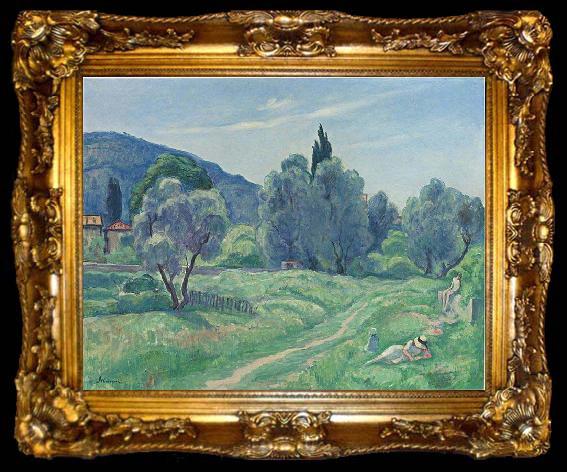 framed  Henri Lebasque Prints Olive Trees in Afternoon at Cannes, ta009-2